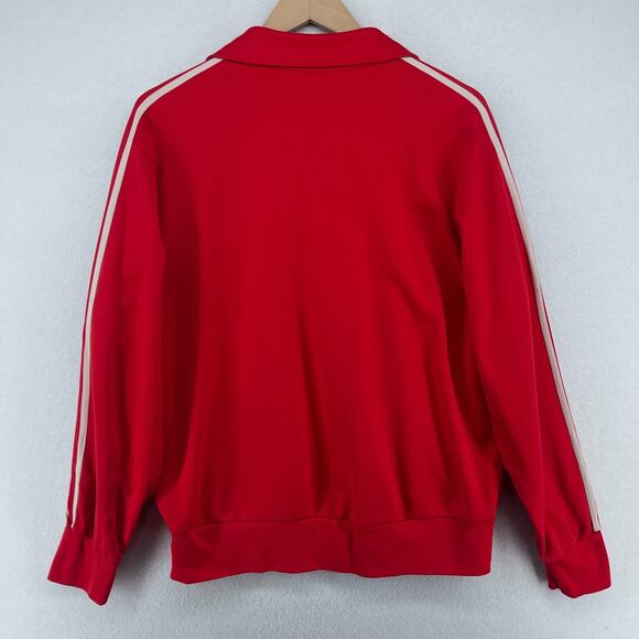ADIDAS Jacket Mens L Trefoil Full Zip Retro Track Varsity 3 Stripe Nylon Red VTG - Picture 3 of 13